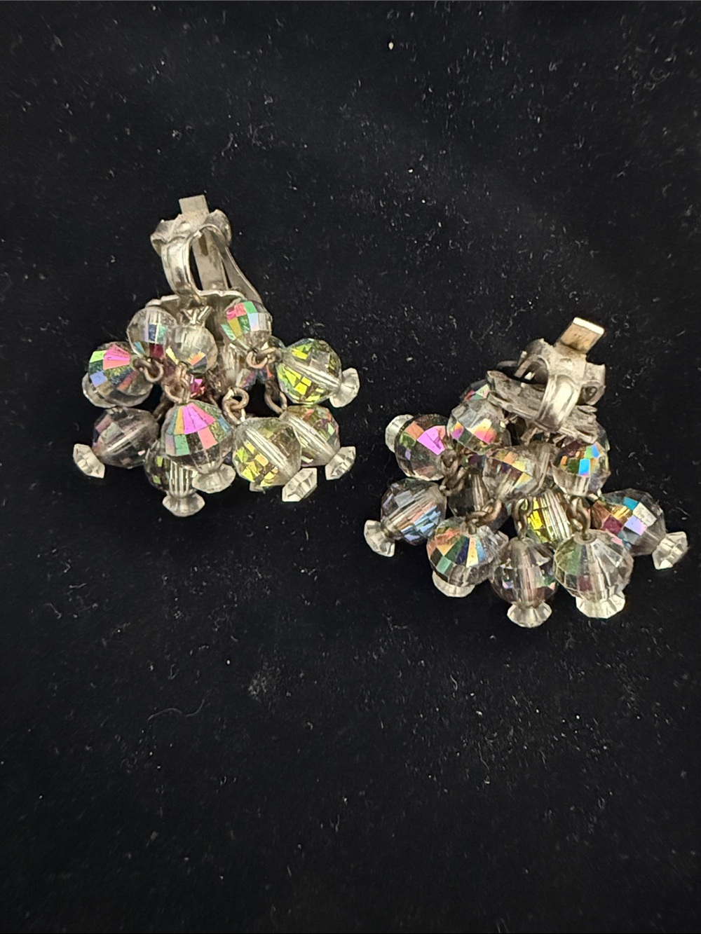 Laguna Vintage Mid-century Aurora Boreali Crystal Cluster Clip-On Earrings - Picture 1 of 3